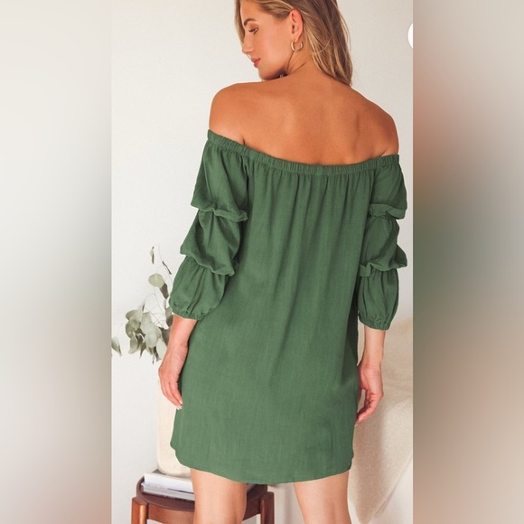 Lulu’s Elegant Green Off-Shoulder Dress - Picture 3 of 5